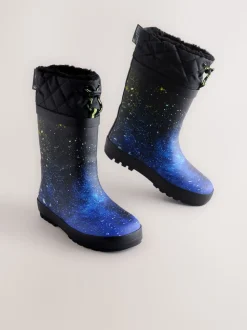 bleu motif galaxie - Bottes en caoutchouc fourrées