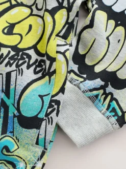 Bleu motif graffiti - Sweat à capuche adolescent imprimé graphique (3-16ans)