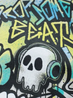 Bleu motif graffiti - Sweat à capuche adolescent imprimé graphique (3-16ans)