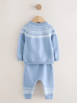 Bleu motif jacquard - Ensemble haut et legging en maille (0mois-2ans)