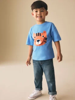 Bleu motif tigres - T-shirt interactif à manches courtes (3 mois à 7 ans)