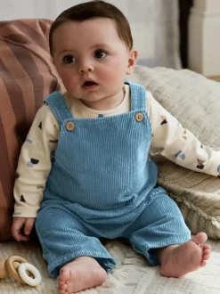 Bleu moyen - Ensemble salopette et body en velours côtelé (0mois-2ans)