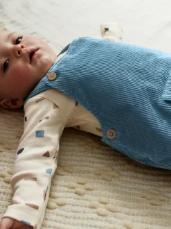 Bleu moyen - Ensemble salopette et body en velours côtelé (0mois-2ans)