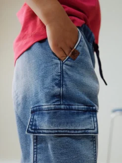 Bleu moyen - Jean cargo large extensible confortable (3mois -7ans)