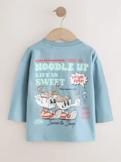 Bleu Noodle Up - T-shirt imprimé dos à manches longues (3mois-8ans)