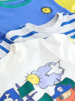 Bleu Pirates - Lot de 3 t-shirts appliqués à manches courtes (3mois7ans)