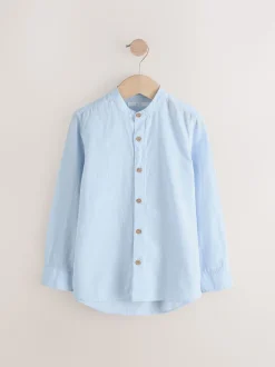 bleu pâle - Chemise à manches longues Grandad Collar Lin Mix (3-16yrs)