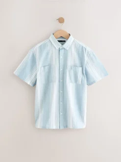 bleu pâle - Chemise à manches courtes en lin Blend rayée (3-16ans)