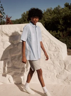 bleu pâle - Chemise à manches courtes en lin Blend rayée (3-16ans)