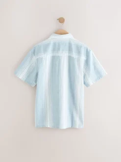 bleu pâle - Chemise à manches courtes en lin Blend rayée (3-16ans)