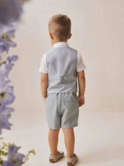 bleu pâle - Ensemble gilet, chemise, short et cravate (3mois9ans)