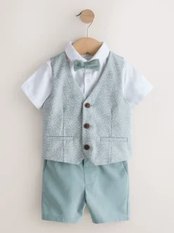 bleu pâle - Ensemble gilet, chemise, short et cravate (3mois9ans)