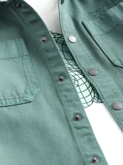 Bleu sarcelle foncé - Ensemble surchemise et t-shirt à capuche en sergé (3mois7ans)