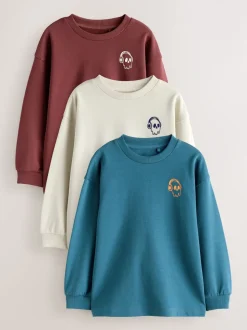 Bleu/berry/écru graphique - T-shirts épais décontractés à manches longues Lot de 3 (3-16ans)