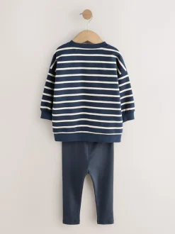Bleu/blanc rayé/auto - Ensemble sweat-shirts et legging, lot de 2 (3mois-7ans)
