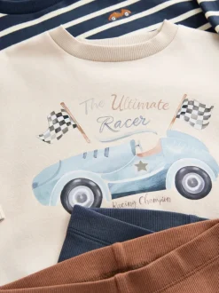 Bleu/blanc rayé/auto - Ensemble sweat-shirts et legging, lot de 2 (3mois-7ans)