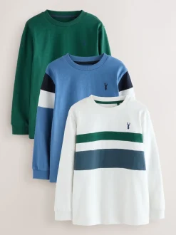 Bleu/blanc/vert - T-shirts à manches longues color-block, lot de 3 (3-16ans)