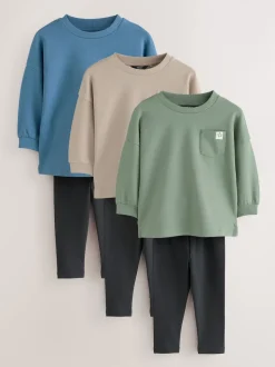 Bleu/Grège/Vert - Ensemble haut et legging à manches longues Lot de 3 (3mois7ans)
