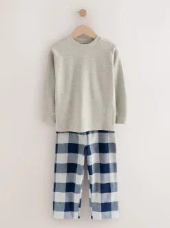 Bleu/Gris - Lot de 2 pyjamas en tissu à carreaux à manches longues (3-16ans)