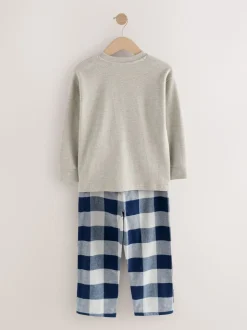 Bleu/Gris - Lot de 2 pyjamas en tissu à carreaux à manches longues (3-16ans)
