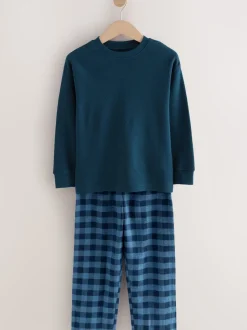 Bleu/Gris - Lot de 2 pyjamas en tissu à carreaux à manches longues (3-16ans)