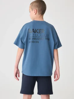 Bleu/Marine - Baker by Ted Baker ensemble t-shirt et short oversize à motif tonal
