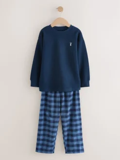 Bleu/Marine - Pyjama tissé simple (3-16ans)