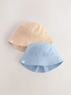 Bleu/marron - 100% coton Bébé Chapeaux seaux 2 Lot (0mois-2ans)