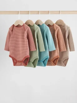 Bleu/marron - Lot de 5 bodys à manches longues pour bébé