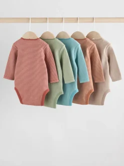 Bleu/marron - Lot de 5 bodys à manches longues pour bébé