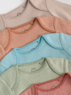 Bleu/marron - Lot de 5 bodys à manches longues pour bébé