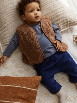 Bleu/marron Bear Hugs Slogan Borg - Ensemble Gilet et Leggings bébé (0mois-2ans)