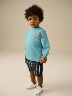 Bleu/Noir - Ensemble sweat-shirt et short (3mths-7yrs)