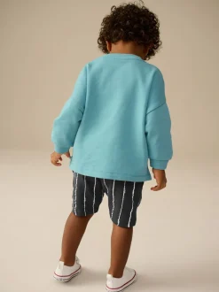 Bleu/Noir - Ensemble sweat-shirt et short (3mths-7yrs)