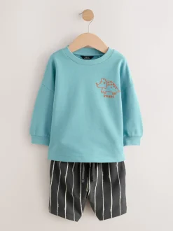 Bleu/Noir - Ensemble sweat-shirt et short (3mths-7yrs)