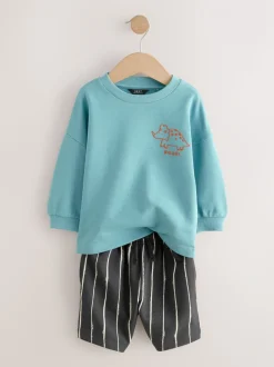 Bleu/Noir - Ensemble sweat-shirt et short (3mths-7yrs)