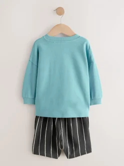 Bleu/Noir - Ensemble sweat-shirt et short (3mths-7yrs)