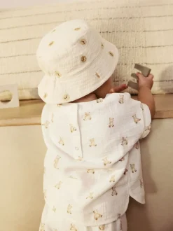 Bleu/ours neutre brodé - 100% coton Bébé Chapeaux seaux 2 Lot (0mois-2ans)