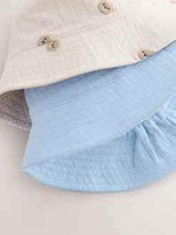 Bleu/ours neutre brodé - 100% coton Bébé Chapeaux seaux 2 Lot (0mois-2ans)