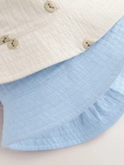 Bleu/ours neutre brodé - 100% coton Bébé Chapeaux seaux 2 Lot (0mois-2ans)