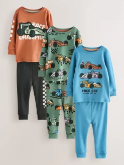 Bleu/vert - Lot de 3 pyjamas Snuggle courts (9mois-10ans)