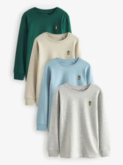 Bleu/Vert/gris/Beige Sable - Lot de 4 T-shirts à manches longues et confortables (3-16ans)