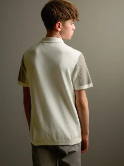 Bloc de couleur neutre - Polos tricotés à col zippé (3-16yrs)