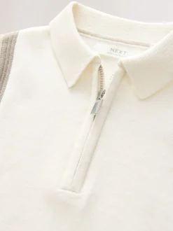 Bloc de couleur neutre - Polos tricotés à col zippé (3-16yrs)