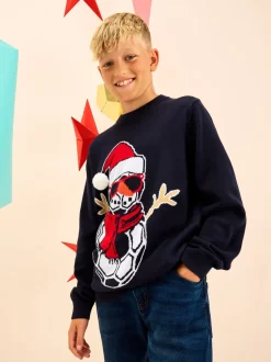 Bonhomme de neige de football Bleu bleu marine - Pull de Noël (3-16 ans)