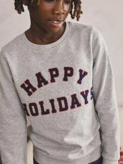 Bonnes fêtes à carreaux gris/bleu marine/rouge - Pyjama tissé simple de Noël en famille (5-16ans)