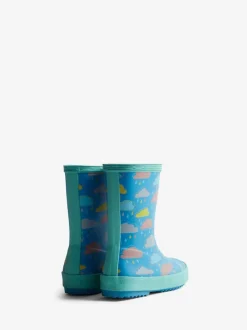 Bottes en caoutchouc Hunter First Rain bleues imprimées nuage pour enfant