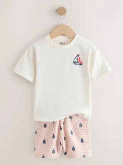 Broderie bateau blanche - Ensemble T-shirt et short Manches courtes (3mths-7yrs)