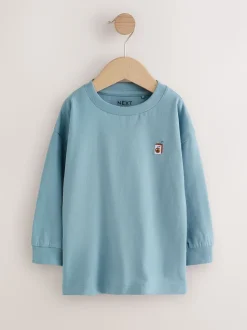 Broderie Nourriture Minéraux Personnage - Lot de 4 t-shirts imprimés graphiques à manches longues (3mois-7ans)