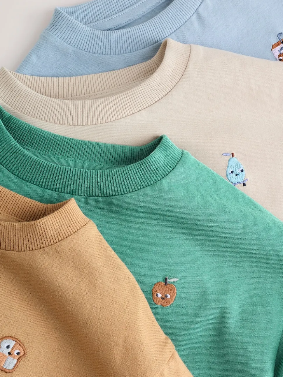 Broderie Nourriture Minéraux Personnage - Lot de 4 t-shirts imprimés graphiques à manches longues (3mois-7ans)